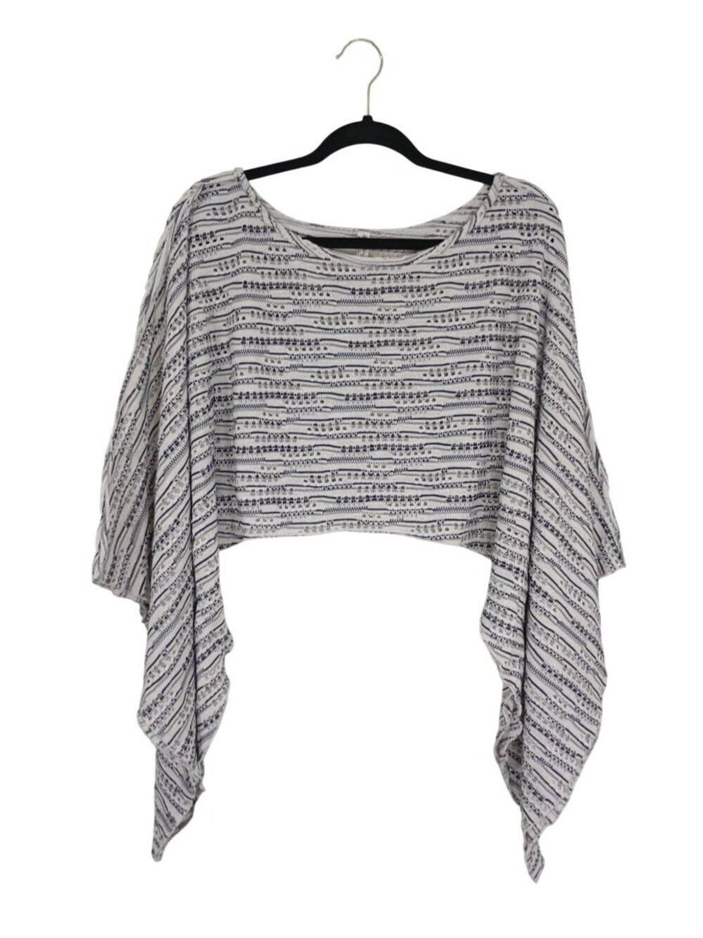 Free People Striped Open Knit Cropped Poncho Sweater Blue & White Small